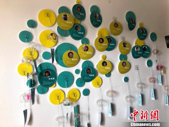 “宁台青创驿站”墙上，挂满两岸青年参加活动后留下的感想卡片和寄语风铃。　朱晓颖 摄