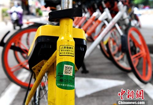 资料图：停放在福州街头的共享单车。<a target='_blank'  data-cke-saved-href='http://www.chinanews.com/' href='http://www.chinanews.com/'>中新社</a>记者 张斌 摄
