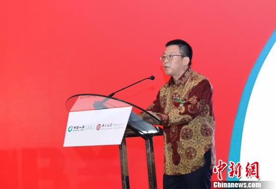 图为中国银行雅加达分行行长张朝阳致辞。　林永传 摄